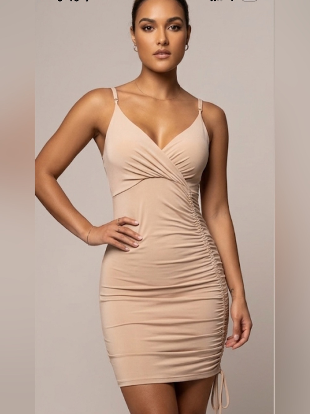Forever 21 Beige Ruched Bodycon Mini Dress